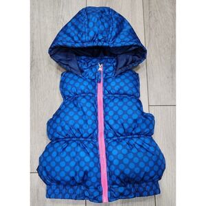 Girls Pink Platinum Puffer Coat/ Vest Blue Poka Dots Zip Up Size 4 -Fits Like 3T